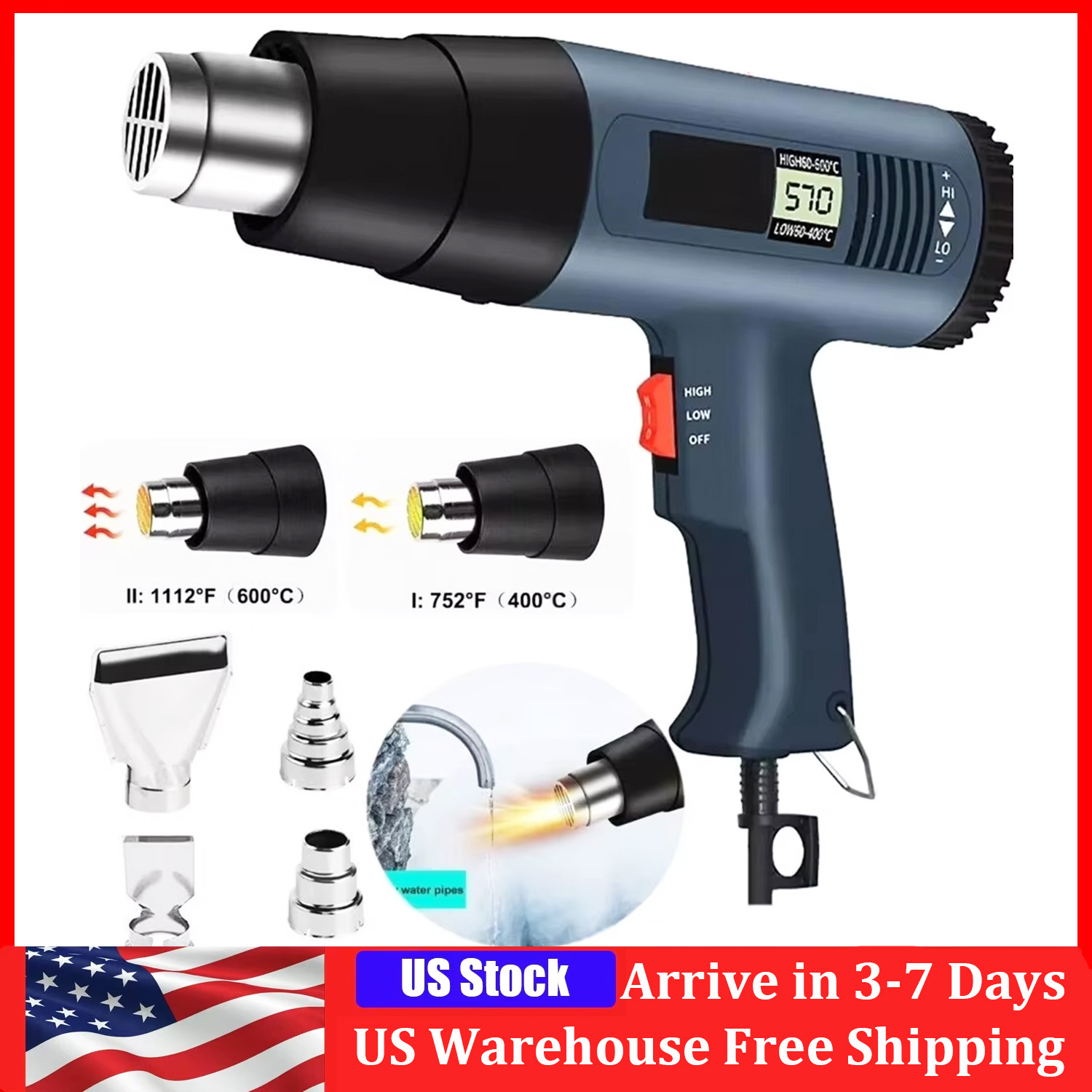 Heat Gun Small - Pistol Panas Listrik 2000W dengan Layar